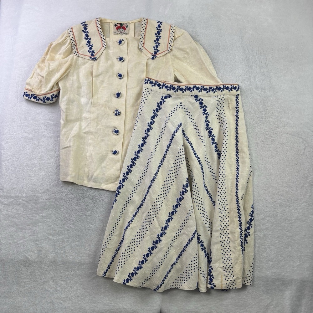 VTG 50s 60s 70s Lanz of Salzburg Button Up Top Skirt Set Check Measurements